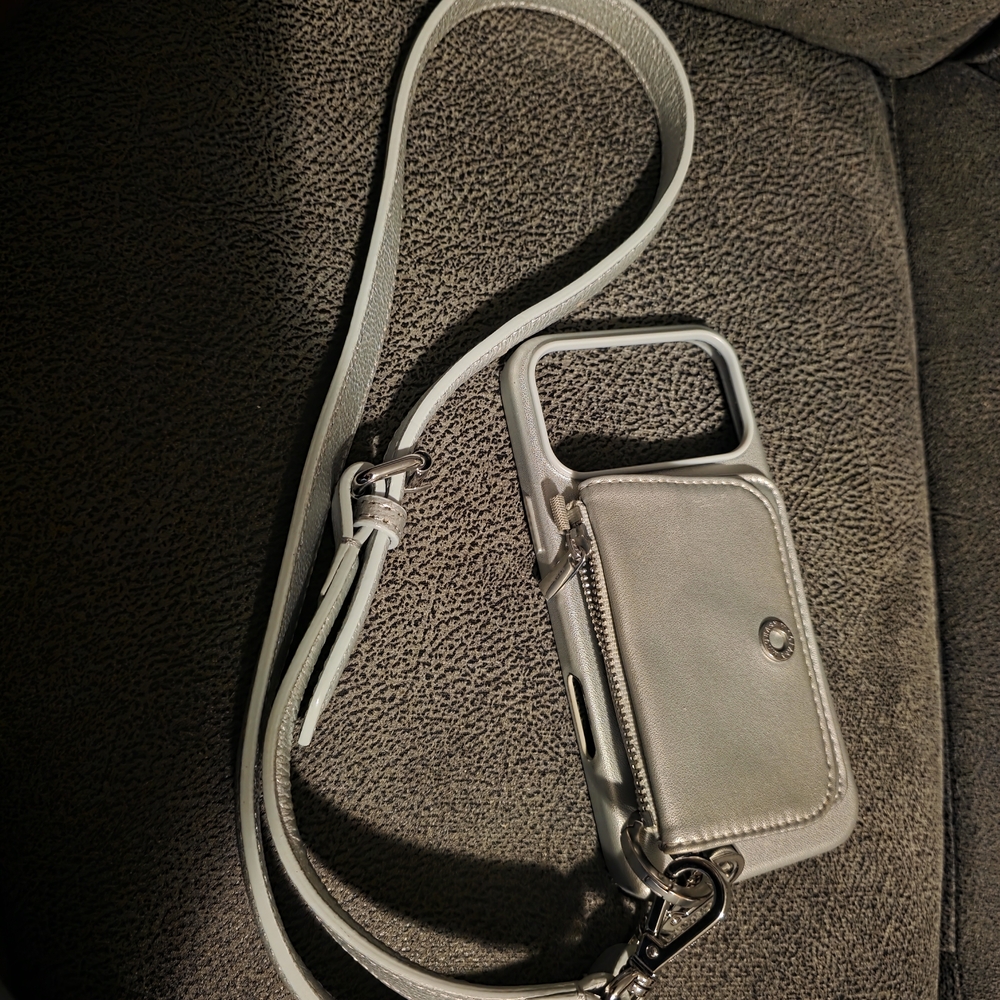 Crossbody Leather Phone Case with Zippered Card Pocket - Cream